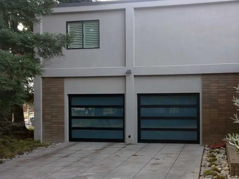 After: full-view doors with dark frames